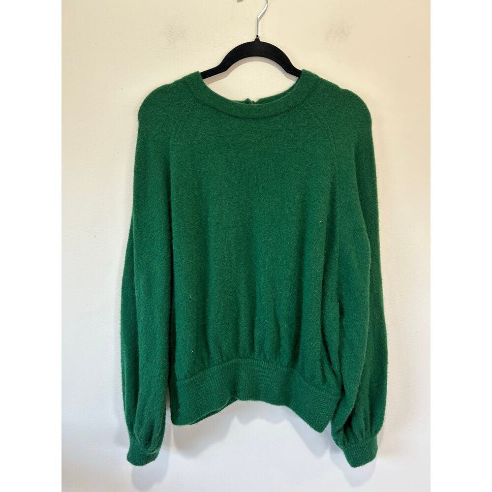 J. Crew wool blend sweater womens M green button detail crew neck